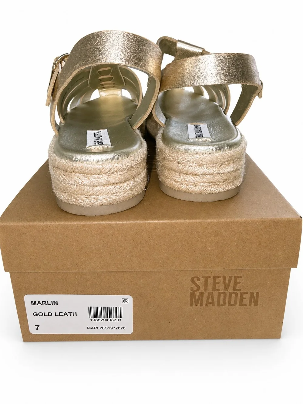 Steve Madden Marlin Gold Leather Platform Espadrille Fisherman Sandals Size 7